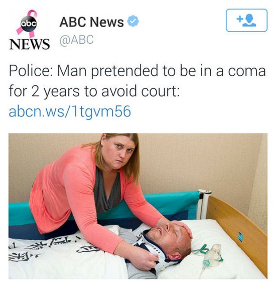 man pretends to be in coma - abc Abc News News Police Man pretended to be in a coma for 2 years to avoid court abcn.ws1tgvm56