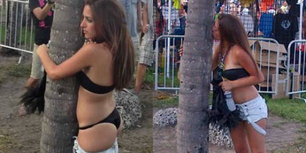 cringey fail girl making out with tree at ultra