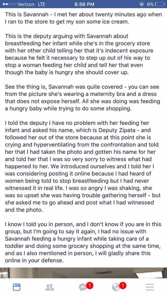Mom Who Was Shamed For Breastfeeding by a Cop Gets a Reply From The Sheriff