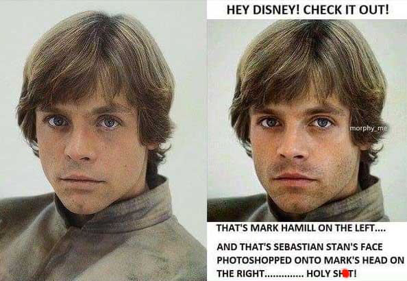 mark hamill sebastian stan - Hey Disney! Check It Out! morphy me That'S Mark Hamill On The Left.... And That'S Sebastian Stan'S Face Photoshopped Onto Mark'S Head On The Right............ Holy Shit!