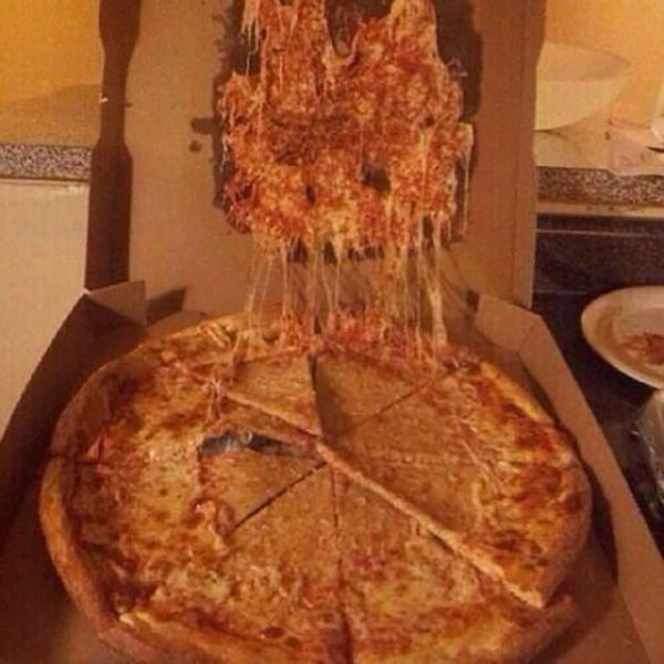 pizza stuck to box