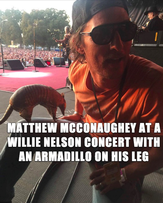 matthew mcconaughey willie nelson - Matthew Mcconaughey At A Willie Nelson Concert With An Armadillo On His Leg