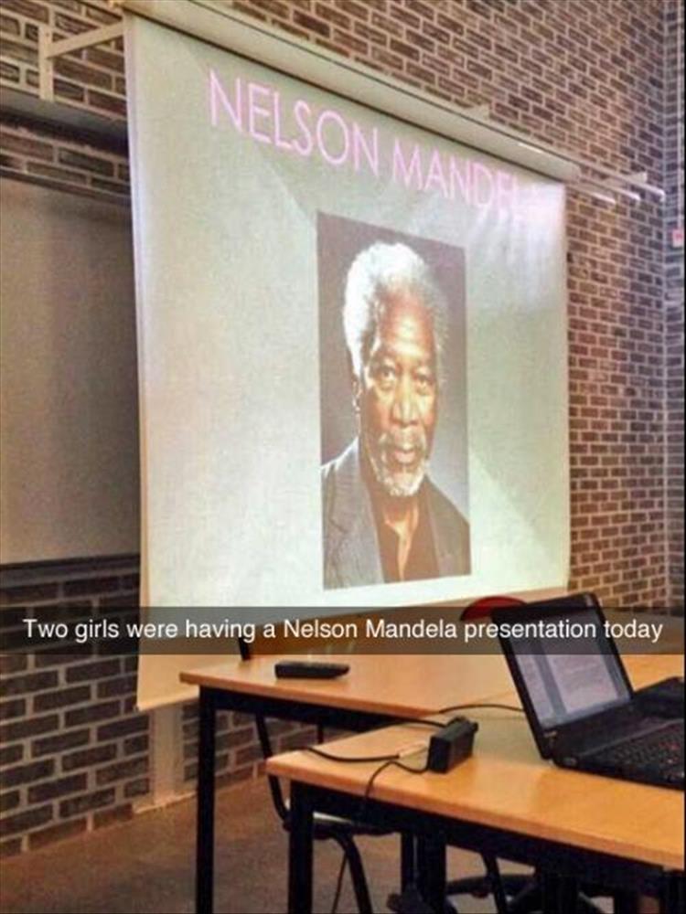 funny pic nelson mandela morgan freeman meme - Ta Nelson Mandel Two girls were having a Nelson Mandela presentation today