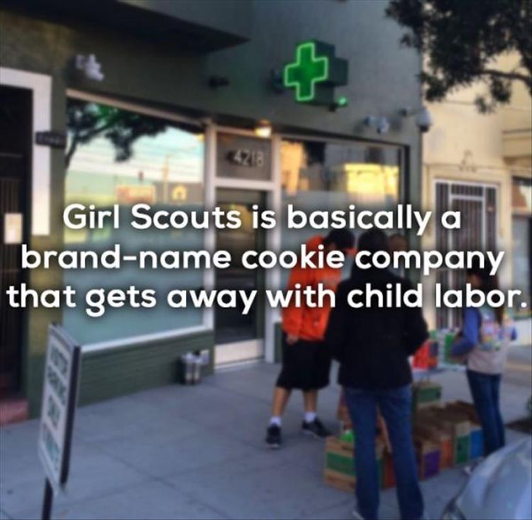 girl scouts outside dispensary - Girl Scouts is basically a brandname cookie company that gets away with child labor.