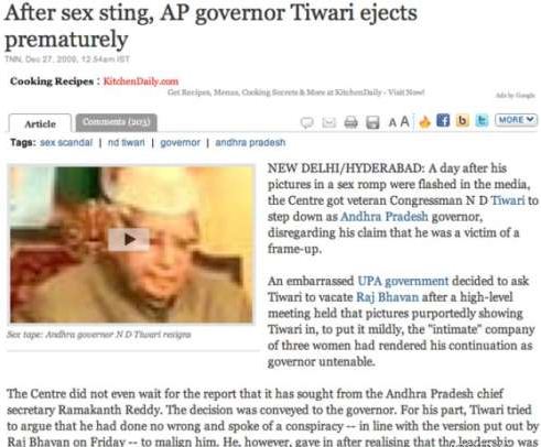 web page - After sex sting, Ap governor Tiwari ejects prematurely Cooking Recipes KitchenDaily.com Article Gaad More Tags sex scandal ndiwall governor andhra pradesh New DelhiHyderabad A day after his pictures in a sex romp were flashed in the media, the 