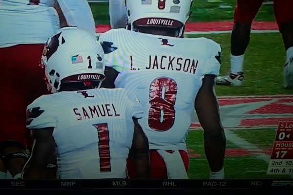Funny picture of two football players next to each other and their names read Samuel L. Jackson