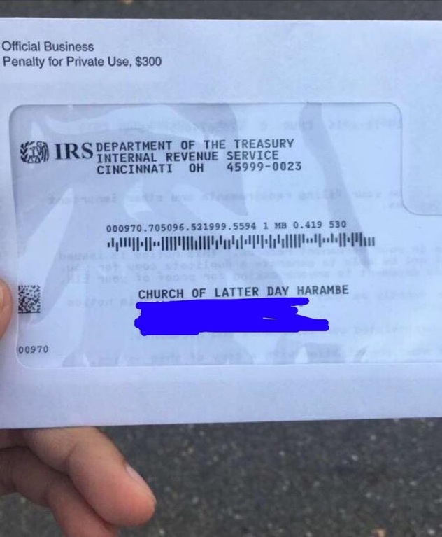 Agc4 claims he started the “Church Of Latter Day Harambe” and filed for tax-exempt status as a religious organization with the IRS. He claims that the IRS “actually approved it”, though he’s yet to prove this by posting the acceptance letter that verifies his claim.