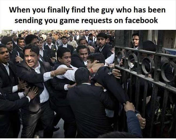 find us on facebook button - When you finally find the guy who has been sending you game requests on facebook