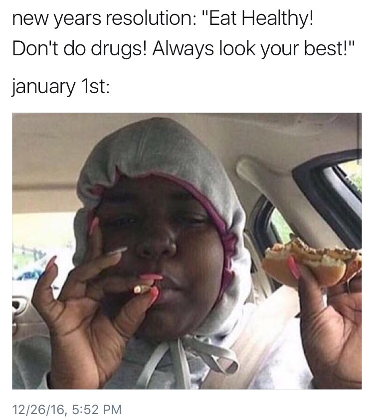 eating during lab - new years resolution "Eat Healthy! Don't do drugs! Always look your best!" january 1st 122616,