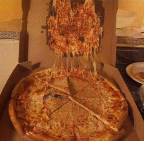 pizza stuck to box