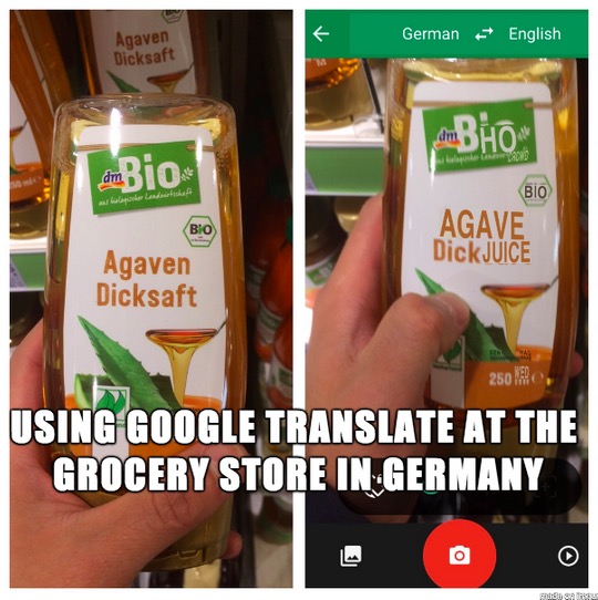 meme - German English Agaven Dicksaft Limbio Bhos Bio Agave Dick Juice en Landes Agaven Dicksaft 250 , Using Google Translate At The Grocery Store In Germany