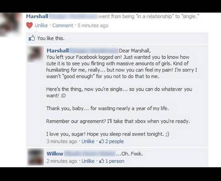 fail fb - Marshall went from being in a relationship to "single. 