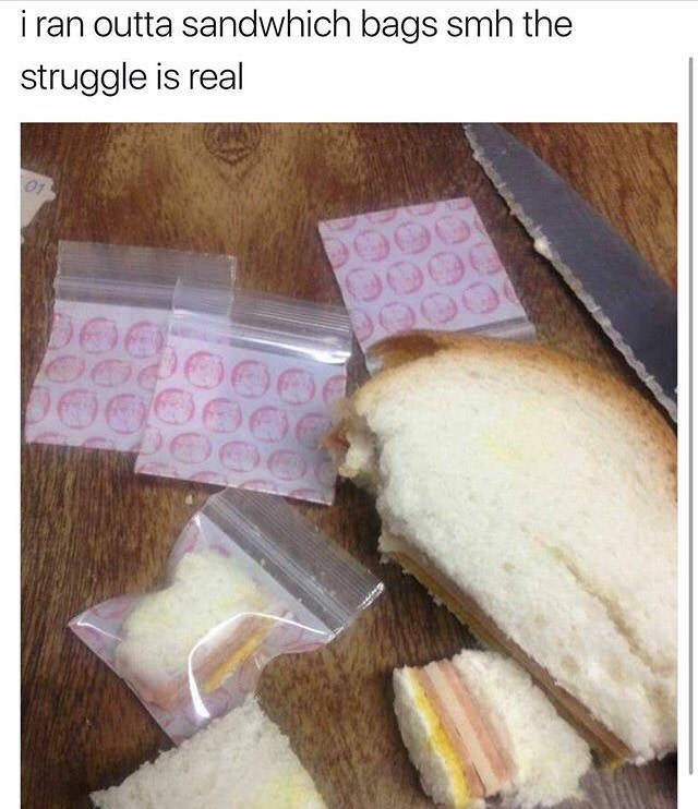 sandwich bag meme - i ran outta sandwhich bags smh the struggle is real Ot