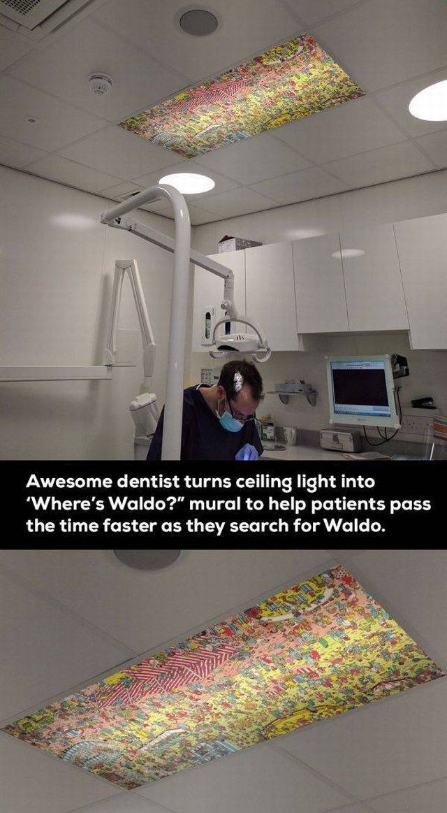 where's waldo dentist - Awesome dentist turns ceiling light into 'Where's Waldo?" mural to help patients pass the time faster as they search for Waldo.