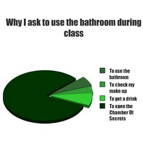 tumblr - slytherin funny quotes - Why I ask to use the bathroom during class To use the bathroom To check my make up To get a drink To open the Chamber 01 Secrets