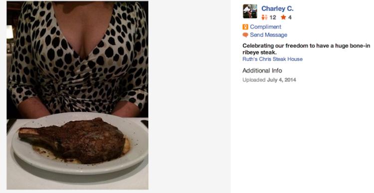 recipe - Charley C. 12 4 Compliment Send Message Celebrating our freedom to have a huge bonein ribeye steak. Ruth's Chris Steak House Additional Info Uploaded