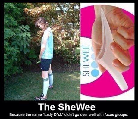 Savage dank meme about a device that lets girls pee standing up and the name they chose for it.