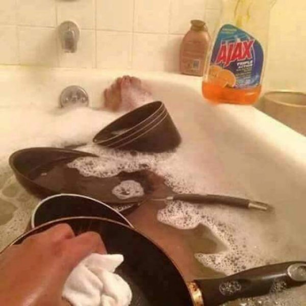 washing dishes in bath