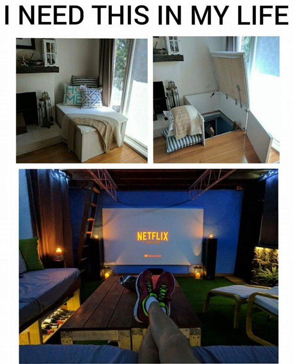 cool pictures of a setup in the corner of the room of a little nook that actually opens up to reveal sweet den man cave