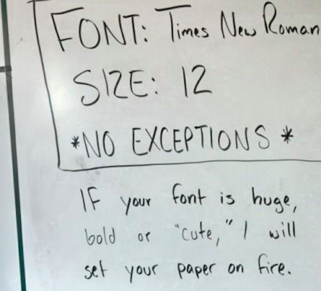 funny picture of teachers instructions about font size