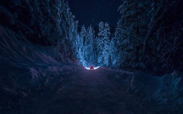 winter road night