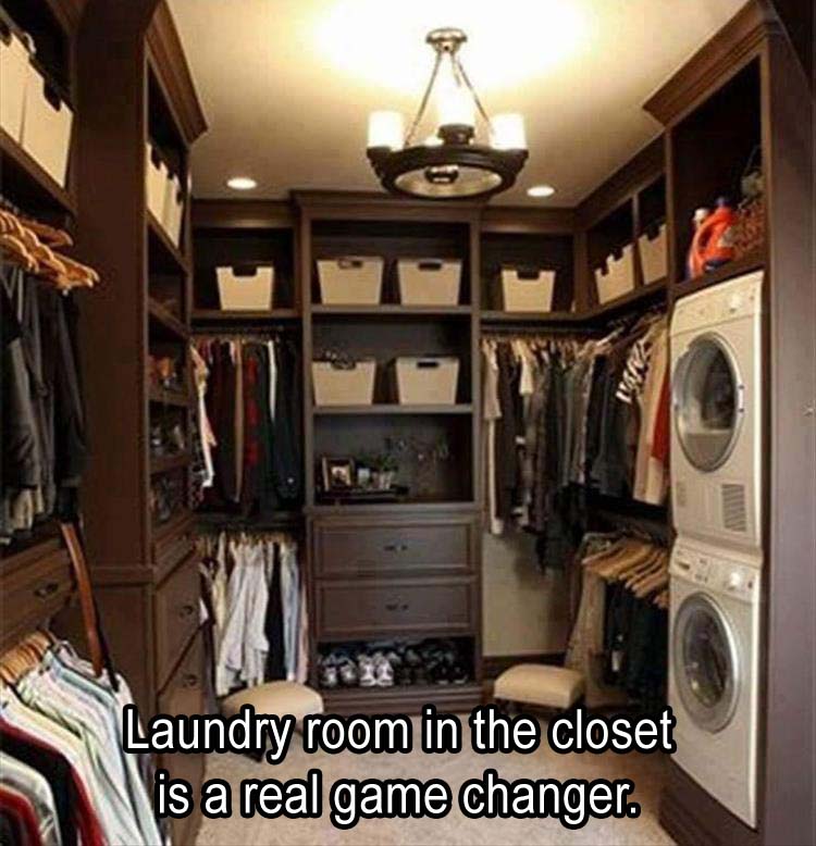 walkin closet idea with washer and dryer - Laundry room in the closet is a real game changer.