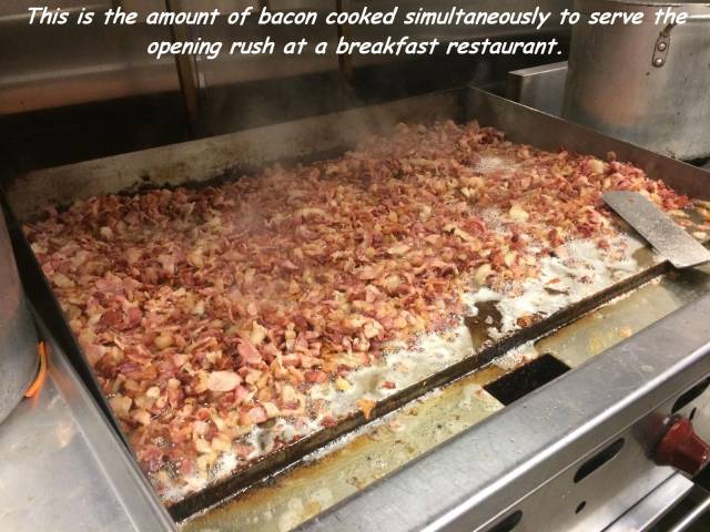 random pic dish - This is the amount of bacon cooked simultaneously to serve the opening rush at a breakfast restaurant.