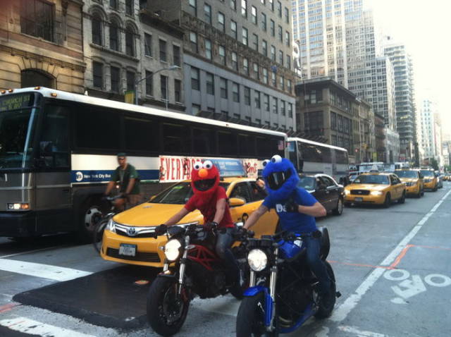 cookie monster on a motorcycle