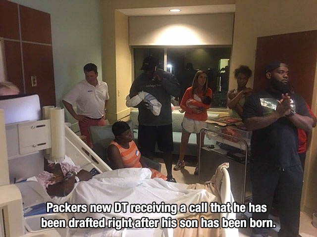 random training - Packers new Dt receiving a call that he has been drafted right after his son has been born.