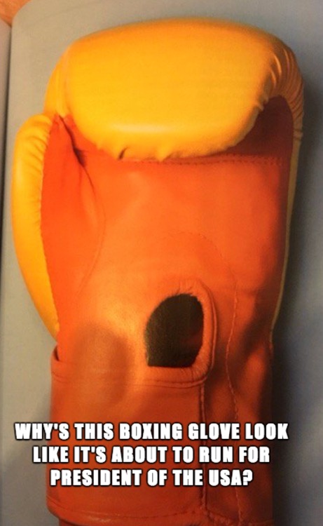 Boxing glove that looks like Donald Trump.