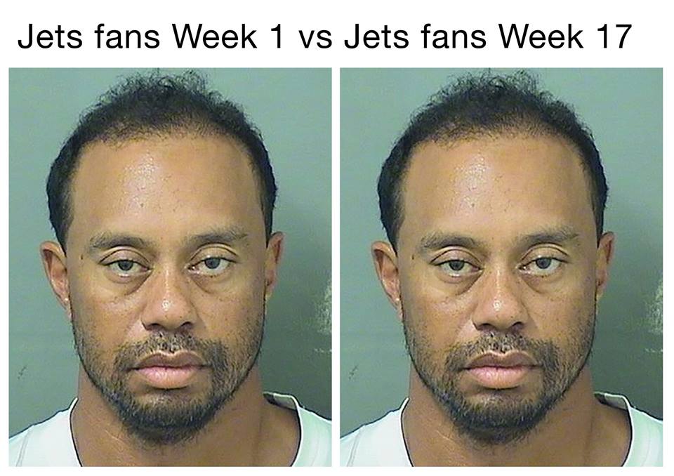 Tiger Woods mugshot meme about jets fans