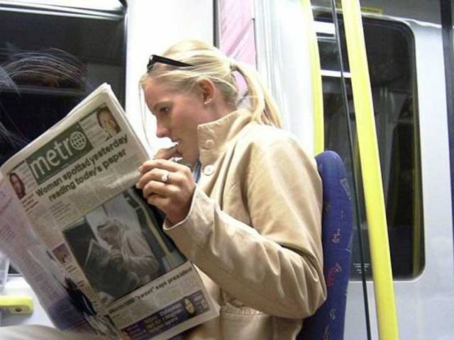 woman spotted yesterday reading today's paper - metre Woman spotted yesterday reading today's paper