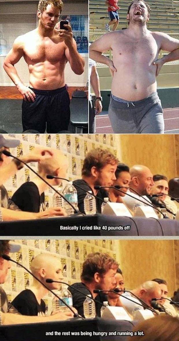 chris pratt weight loss meme - Total Basically I cried 40 pounds off B. and the rest was being hungry and running a lot.