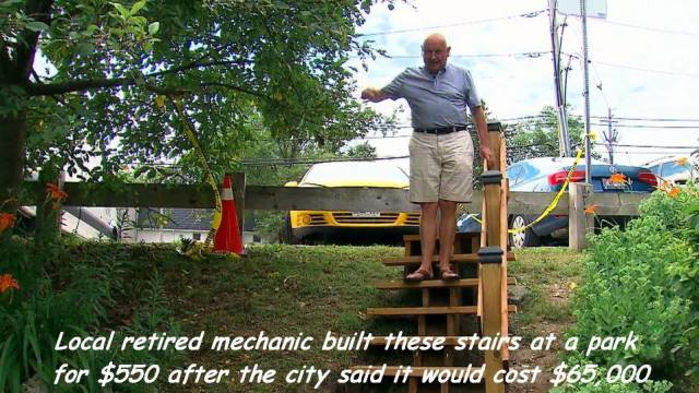 man builds stairs - Local retired mechanic built these stairs at a park for $550 after the city said it would cost $65,000