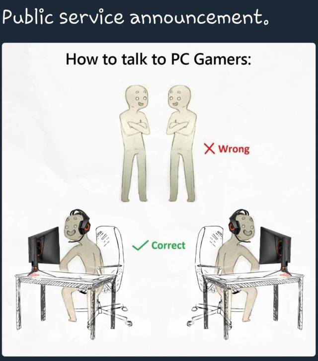 cartoon - Public service announcement. How to talk to Pc Gamers x Wrong Correct