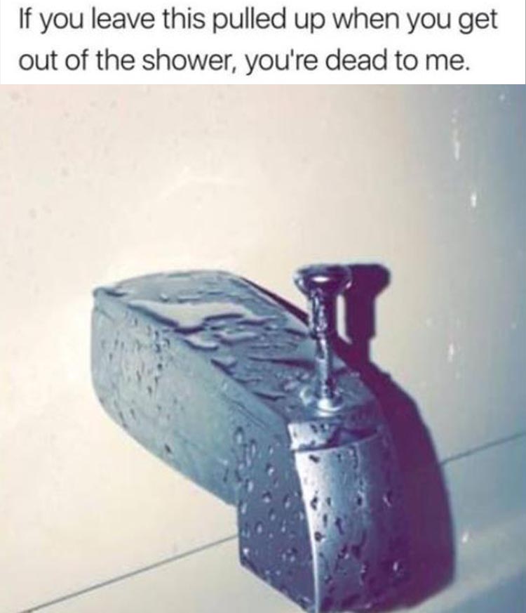 dead personality meme - If you leave this pulled up when you get out of the shower, you're dead to me.
