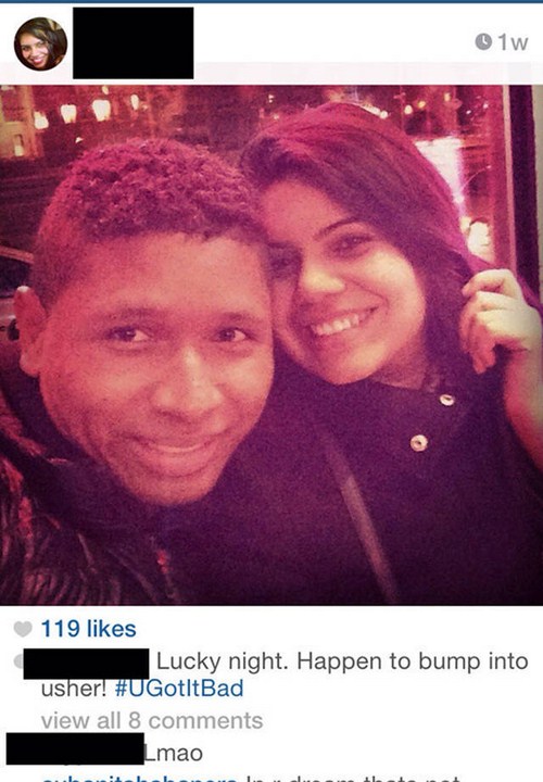 Usher - O 1w 119 Lucky night. Happen to bump into usher! view all 8 Lmao