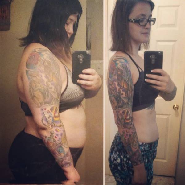 funny picture of different sized women with the same tattoo or it might be the same girl but years apart