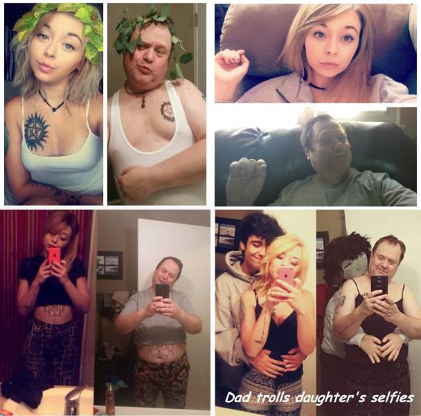 Funny pictures of dad mimicking his daughter's selfies