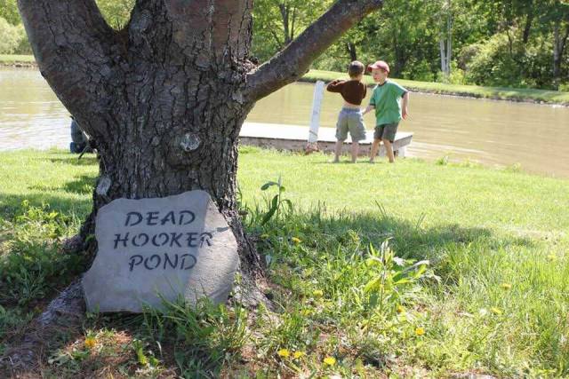 Funny pictures of some kids playing next to dead hooker pond