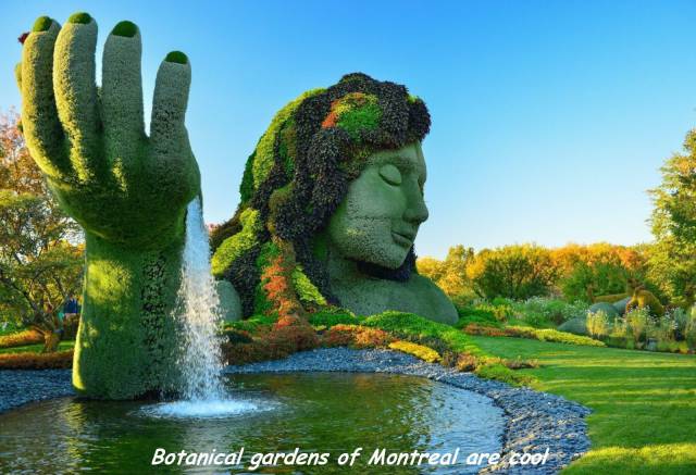 Awesome statue of Mother Nature emerging from the water in Botanical gardens of Montreal.