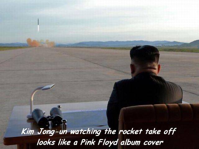 north korea test missiles - Kim Jongun watching the rocket take off looks a Pink Floyd album cover