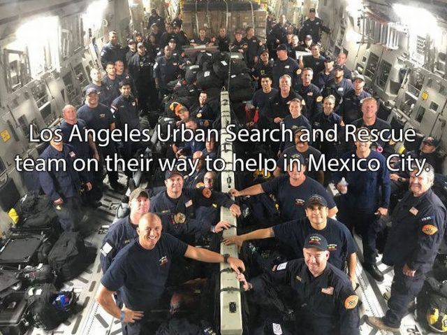 mexico disaster - Los Angeles Urban Search and Rescue team on their way to help in Mexico City