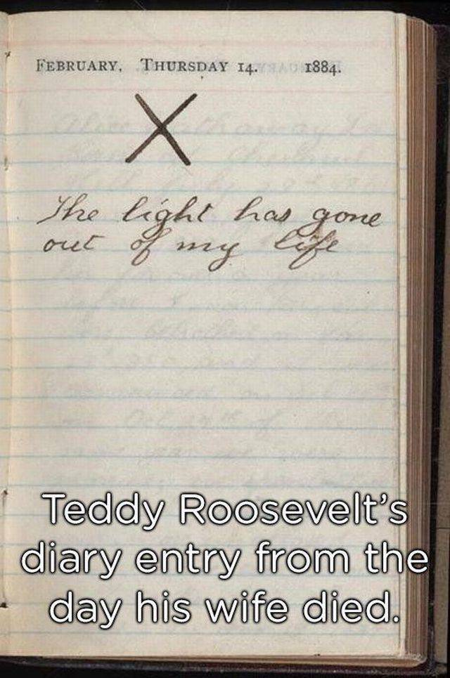 fun pic handwriting - February, Thursday 14. 1884. crone Hotel lagheythagore 1 Teddy Roosevelt's diary entry from the day his wife died.