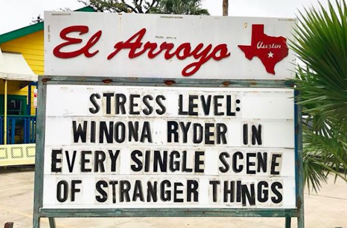random pic signage - El Arroyo lutur Stress Level Winona Ryder In Every Single Scene Of Stranger Things