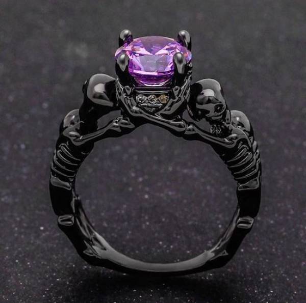 black and purple skeleton ring