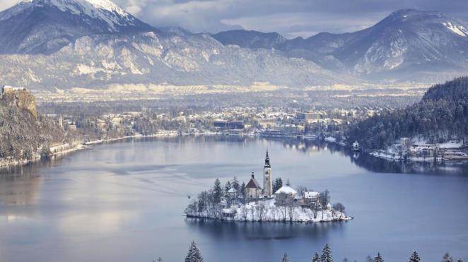 lake bled slovenia winter