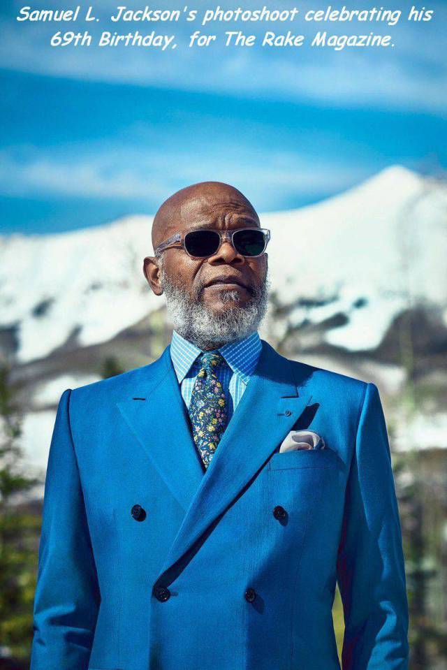 samuel l jackson suit - Samuel L. Jackson's photoshoot celebrating his 69th Birthday, for The Rake Magazine.