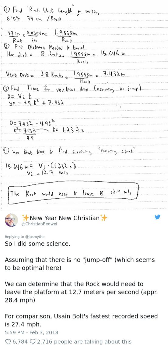 But the science nerds didn't stop there. One Twitter user was able to determine the exact speed necessary to successfully make the jump