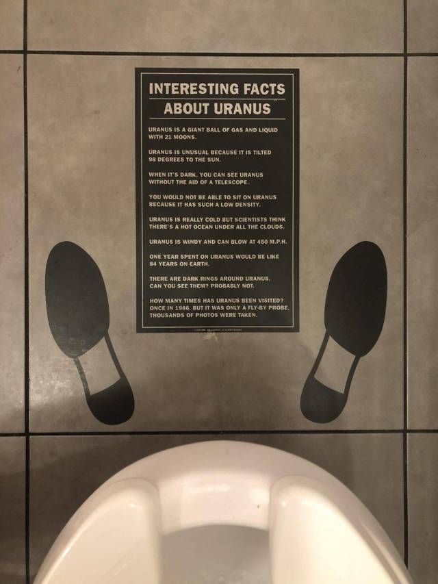 funny pic jimmy john's bathroom floor - Interesting Facts About Uranus Uranus Is A Giant Ball Of Gas And Liquid With 21 Moons. Uranus Is Unusual Because It Is Tilted 98 Degrees To The Sun. When It'S Dark. You Can See Uranus Without The Aid Of A Telescope 